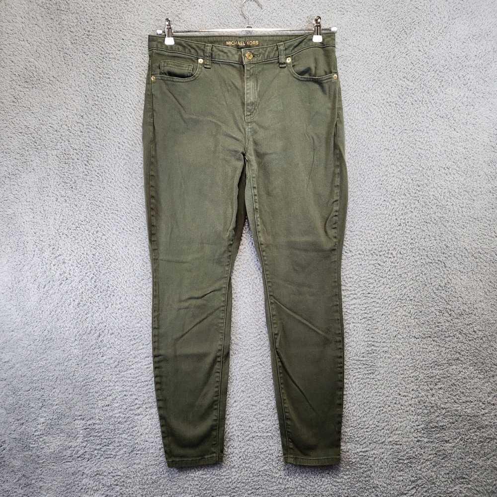 Michael Kors Izzy‎ Skinny Jeans Womens 10 (Fits 33x28.5) Mid Rise Olive green